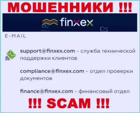 В разделе контактов internet-мошенников Finxex Com, указан именно этот адрес электронной почты для связи с ними