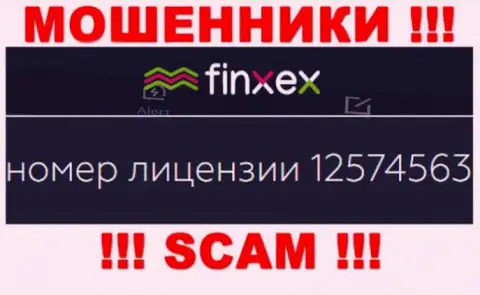 Finxex скрывают свою жульническую суть, показывая у себя на сайте номер лицензии