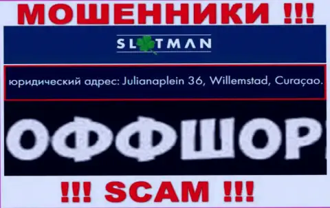 SlotMan Com - это преступно действующая компания, пустила корни в оффшоре Julianaplein 36, Willemstad, Curaçao, будьте внимательны