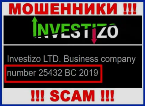 Инвестицо Лтд интернет-мошенников Investizo было зарегистрировано под вот этим регистрационным номером - 25432 BC 2019