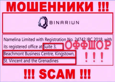 Связываться с компанией Binariun не советуем - их оффшорный адрес - Suite 3, Beachmont Business Centre, Kingstown, St. Vincent and the Grenadines (информация с их интернет-площадки)