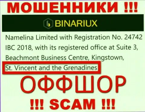 Binariux Net - это ШУЛЕРА, которые юридически зарегистрированы на территории - Saint Vincent and the Grenadines