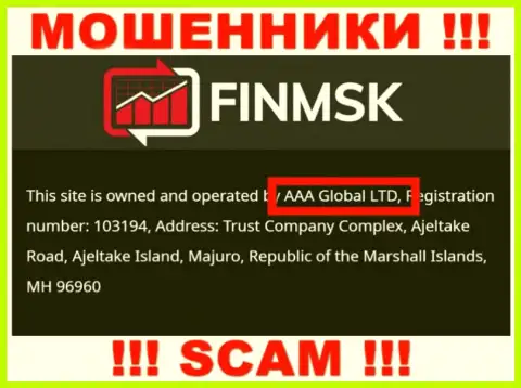 Сведения про юридическое лицо internet жуликов FinMSK - ААА Глобал Лтд, не спасет Вас от их загребущих лап