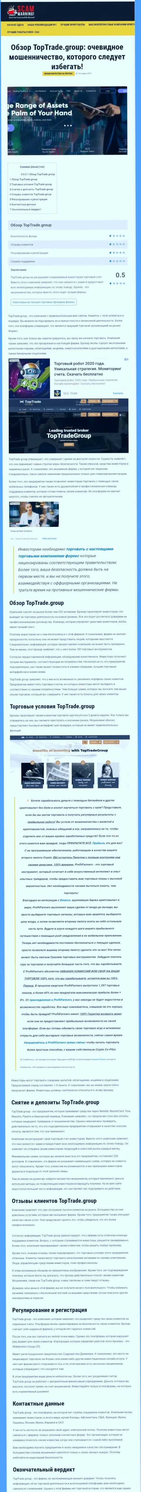 Обзорная статья мошеннических действий TopTrade Group, нацеленных на обувание клиентов