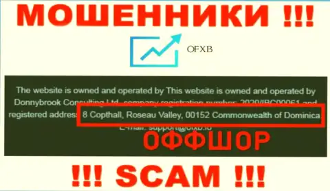 Организация ОФХБ пишет на веб-портале, что находятся они в оффшоре, по адресу: 8 Copthall, Roseau Valley, 00152 Commonwealth of Dominica