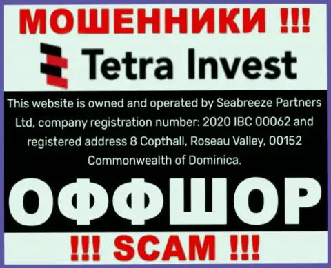 На сайте аферистов Тетра Инвест говорится, что они расположены в офшоре - 8 Copthall, Roseau Valley, 00152 Commonwealth of Dominica, будьте бдительны