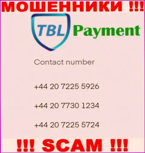 Мошенники из TBL Payment, для разводилова доверчивых людей на деньги, используют не один номер телефона