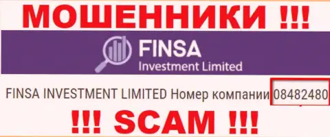 Как указано на официальном онлайн-ресурсе жуликов Finsa: 08482480 - это их номер регистрации