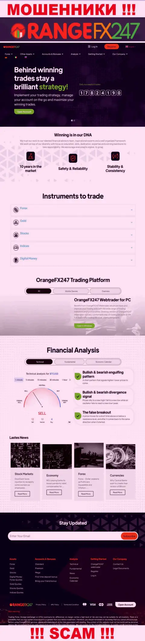 Главная страничка официального сайта мошенников OrangeFX247