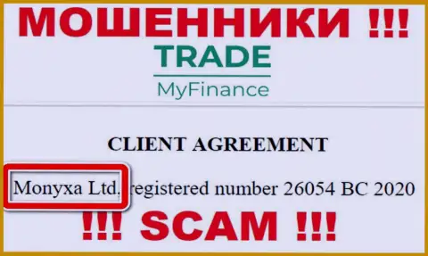 Вы не сможете сберечь свои финансовые вложения имея дело с компанией Trade My Finance, даже если у них имеется юридическое лицо Monyxa Ltd