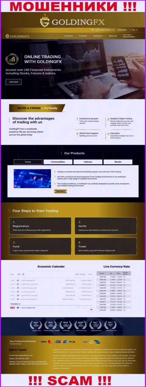 Официальный информационный ресурс мошенников Golding FX, заполненный инфой для лохов