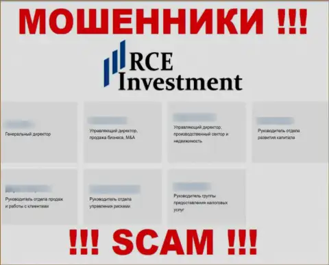На web-сайте кидал RCE Investment, размещены фейковые сведения о непосредственных руководителях