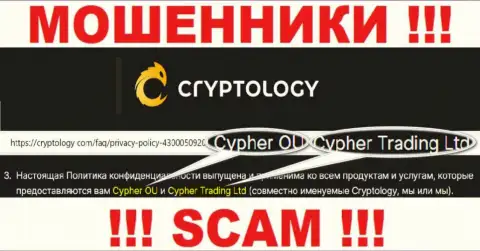 Информация о юридическом лице организации Cryptology, им является Cypher OÜ