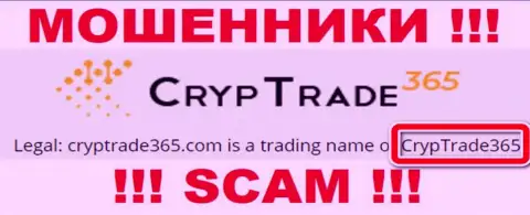 Юр лицо Cryp Trade 365 - CrypTrade365, такую инфу расположили мошенники на своем портале