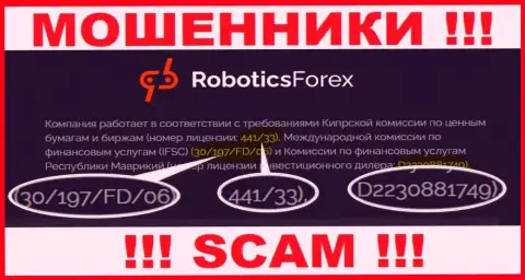 Номер лицензии RoboticsForex, на их сайте, не сумеет помочь уберечь Ваши денежные активы от слива