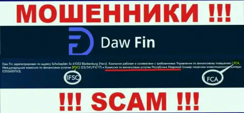 Контора Daw Fin противозаконно действующая, и регулирующий орган у нее точно такой же мошенник