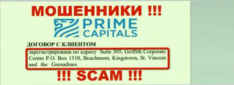 Prime Capitals расположились на территории Kingstown, St. Vincent and the Grenadines и безнаказанно крадут финансовые вложения