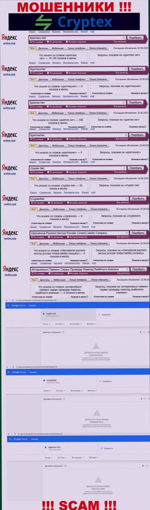 Скриншот результата онлайн-запросов по незаконно действующей организации CryptexNet