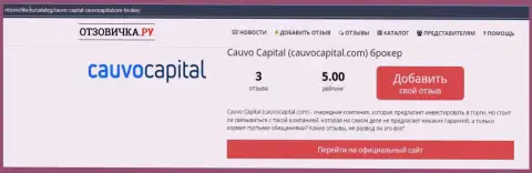 Брокерская фирма CauvoCapital, в сжатой обзорной статье на веб-ресурсе Otzovichka Ru