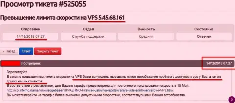 Хостинг-провайдер сообщил, что VPS web-сервер, на котором хостился web-сайт Forex-Brokers.Pro ограничен по скорости