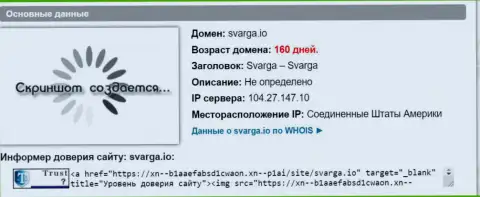 Возраст домена Форекс ДЦ Svarga IO, согласно справочной информации, полученной на веб-портале doverievseti rf